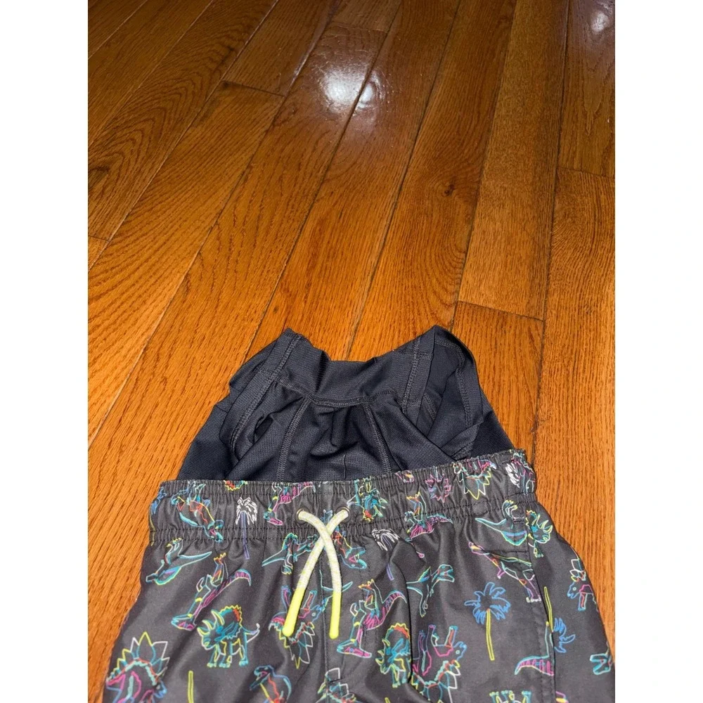 Cat‎ & Jack Boys Neon Dinosaur Swim Trunks Gray Size S 6/7 Board Shorts